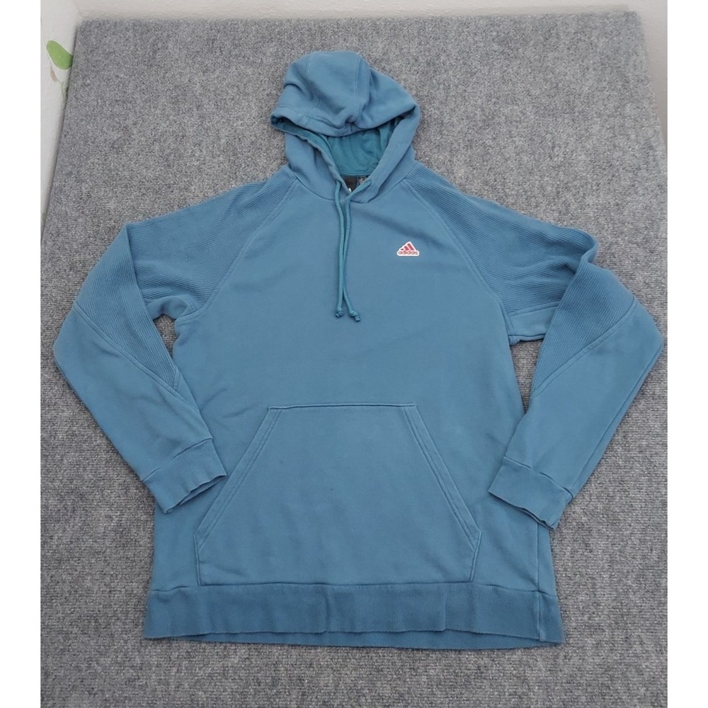 Adidas BTS Rib Hoodie Men Medium Blue Orbit Indigo Logo Kangaroo Pocket Pullover